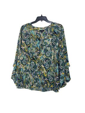 Etched Paisley Print Womens Blouse Size XL By Investments Lightweight Polyester